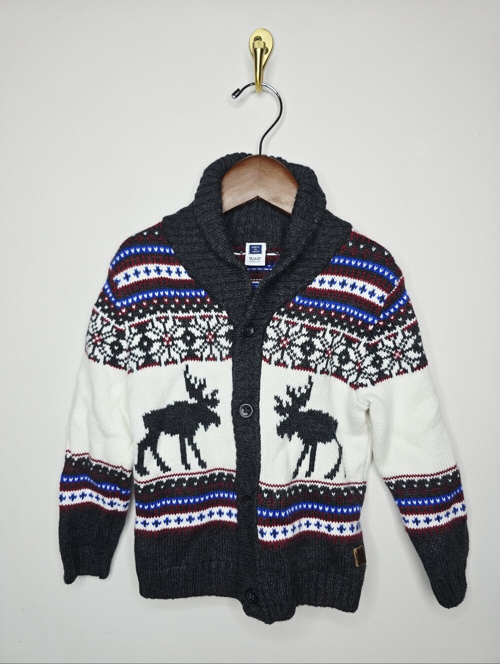 Janie And Jack Moose Graphic Fair Isle Cardigan Sweater Size 18-24 Months
